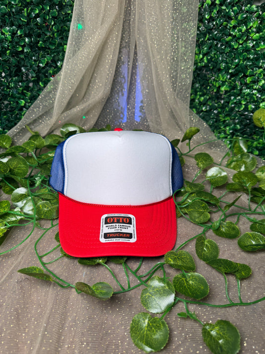 Red White and Blue Foam Front Trucker Hat Wholesale