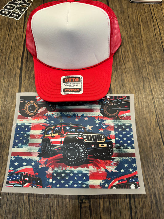 American Jeep Single Hat Bill DTF Prints