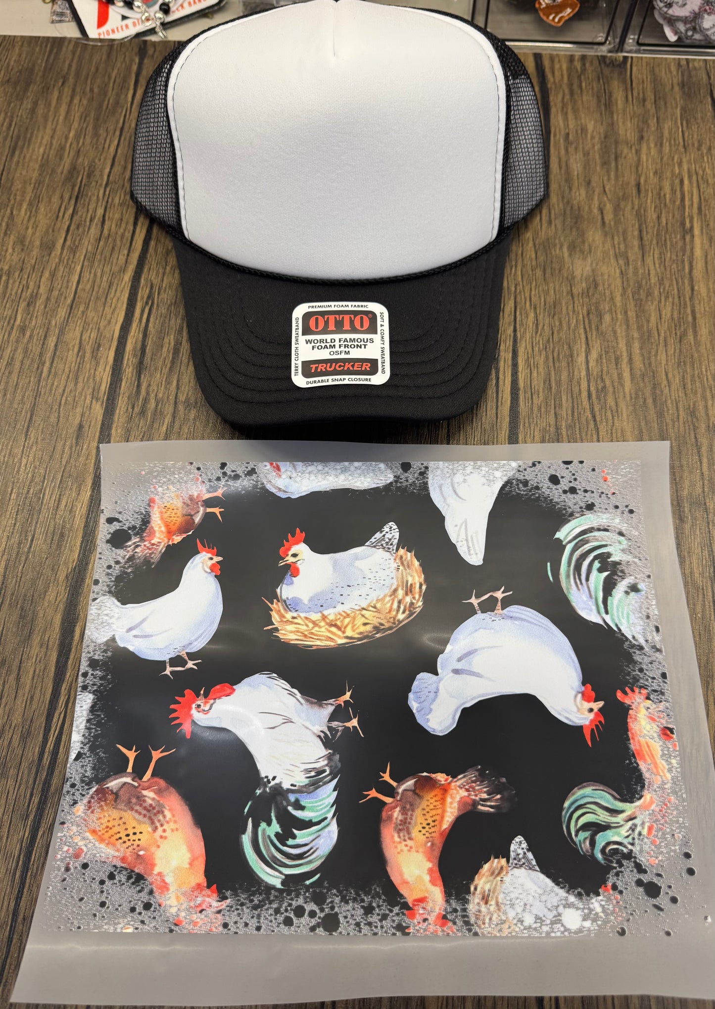 Black Chicken Single Hat Bill DTF Prints Wholesale