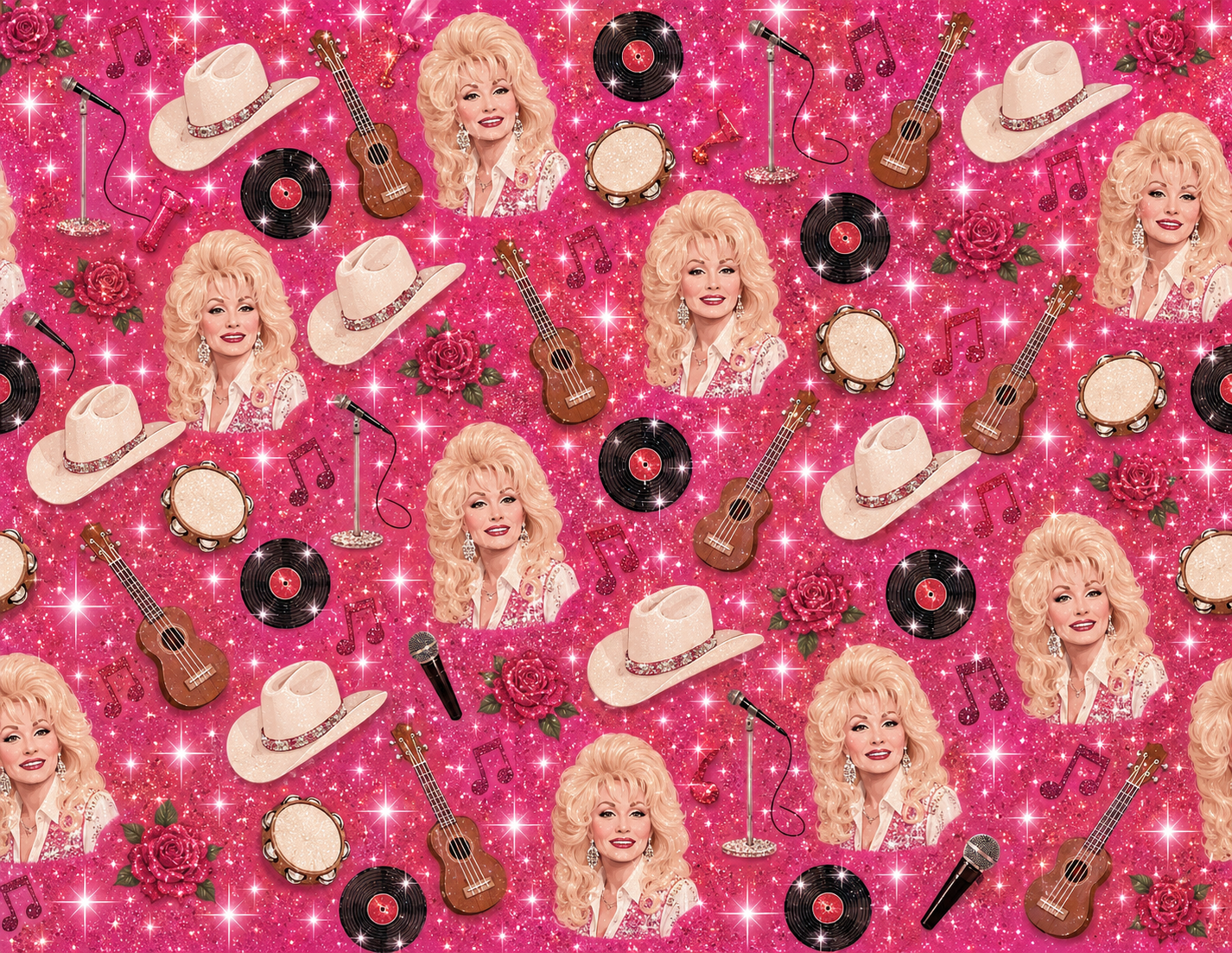 Sparkly Pink Dolly Single Hat Bill DTF Prints