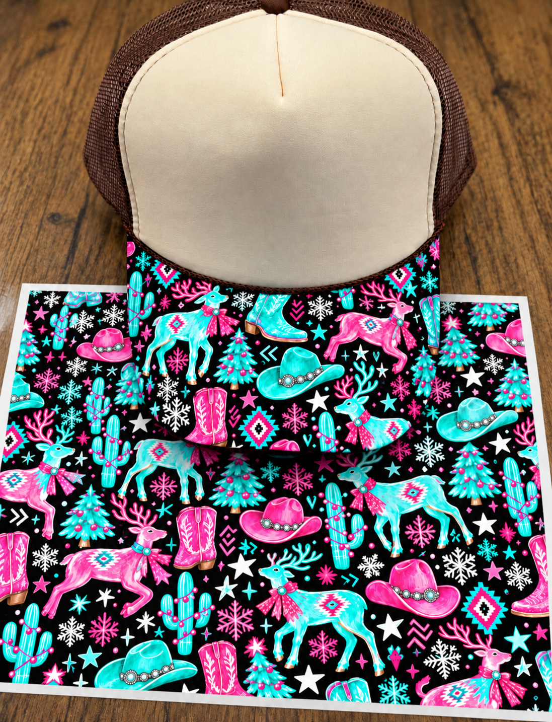 Teal Reindeer Single Hat Bill DTF Prints