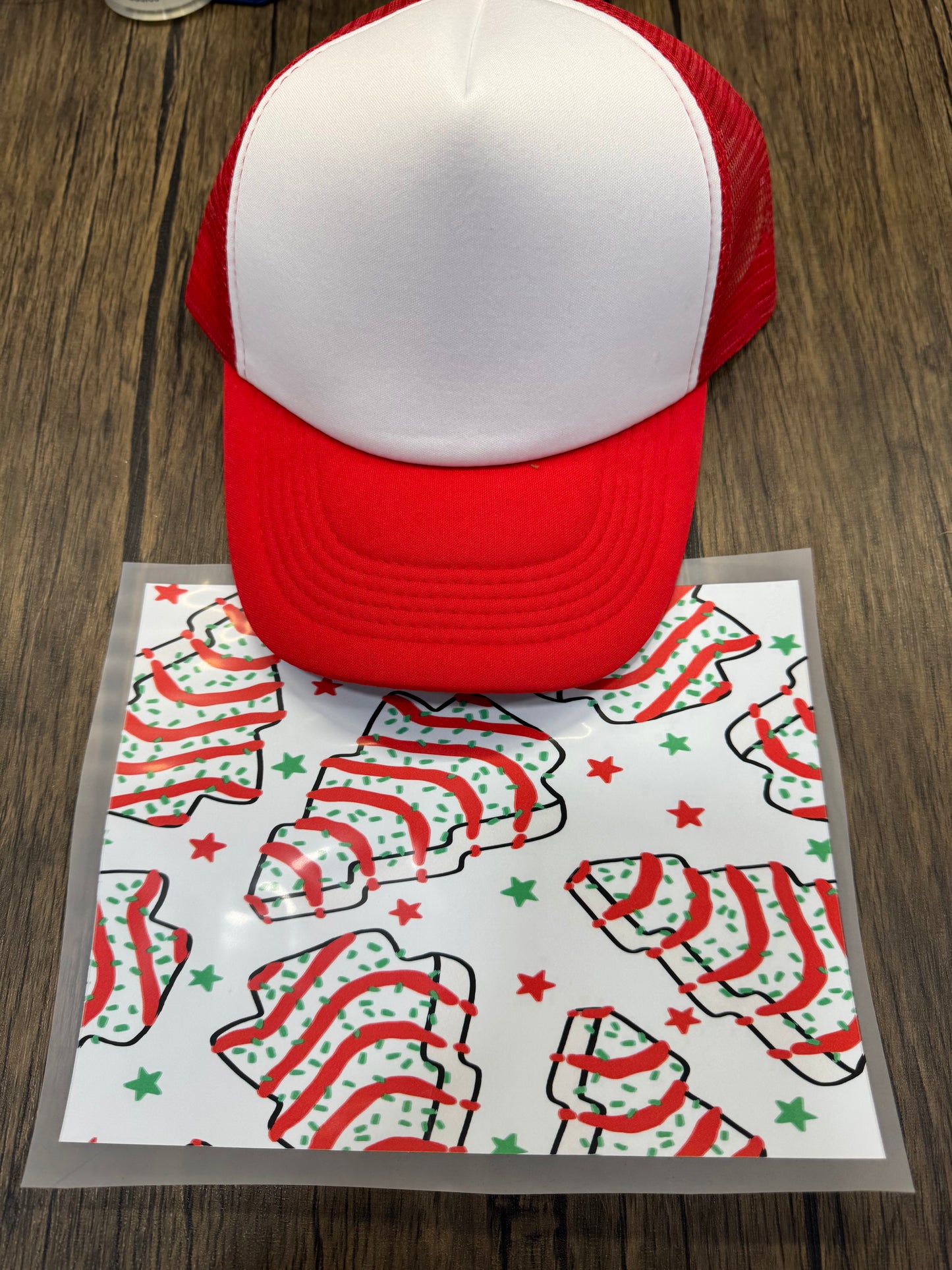 White Christmas Tree Cakes Single Hat Bill DTF Prints