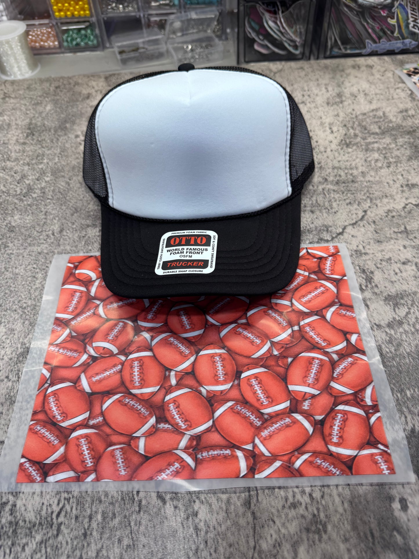 Small Footballs Single Hat Bill DTF Prints