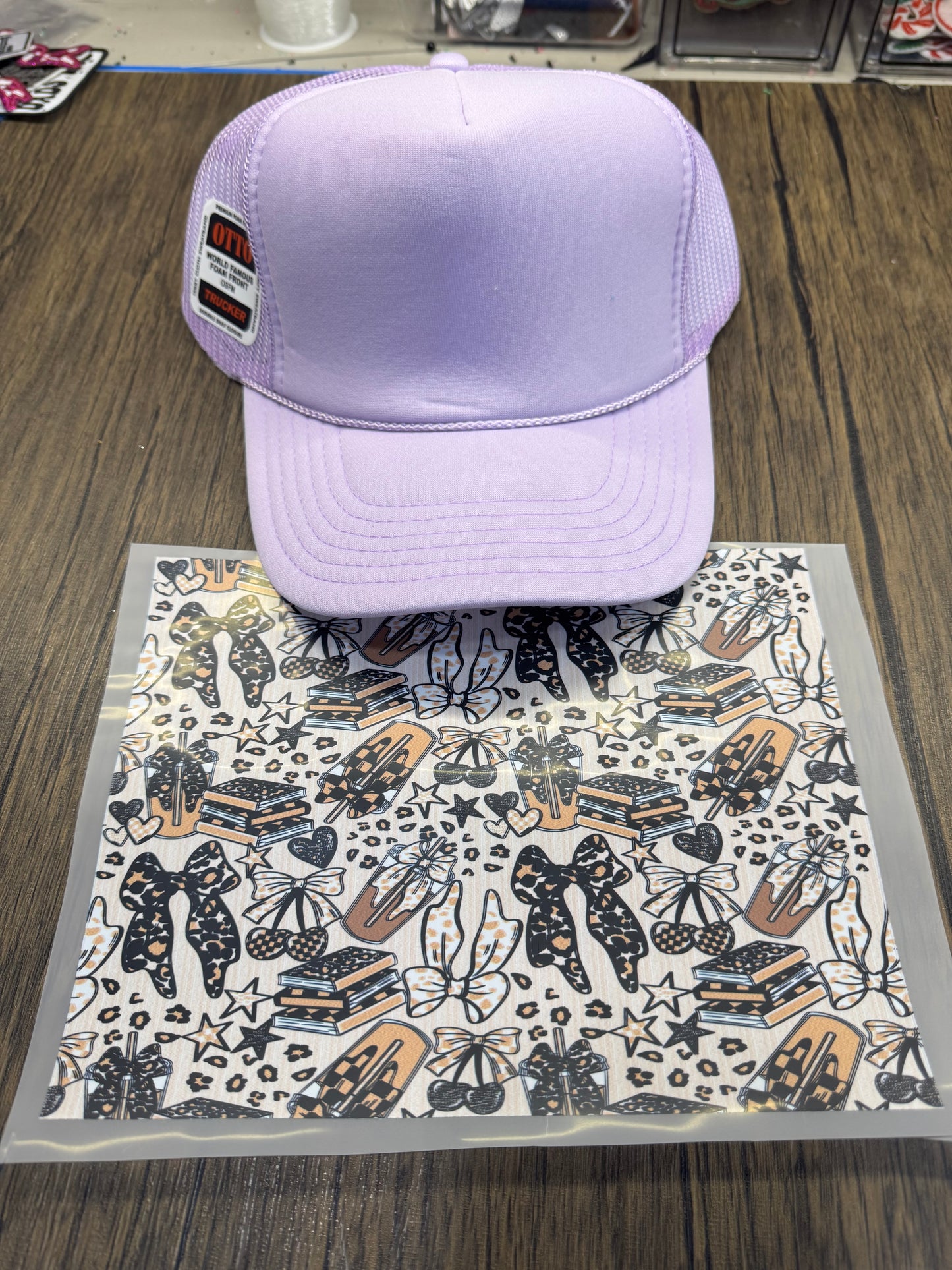 Leopard Coffee And Books Single Hat Bill DTF Prints