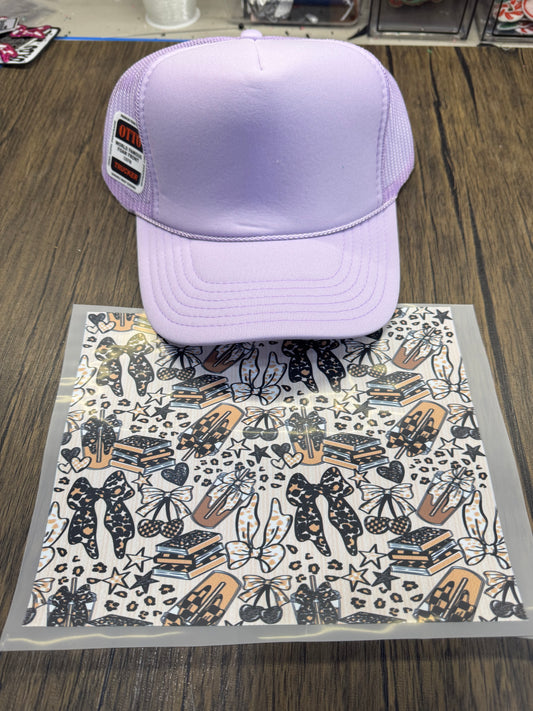 Leopard Coffee And Books Single Hat Bill DTF Prints