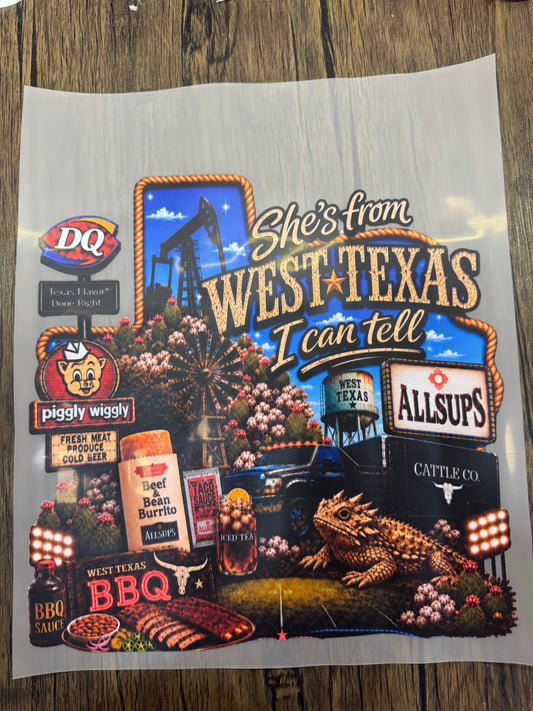 Shes From West Texas Allsups Full Size Tops DTF Prints