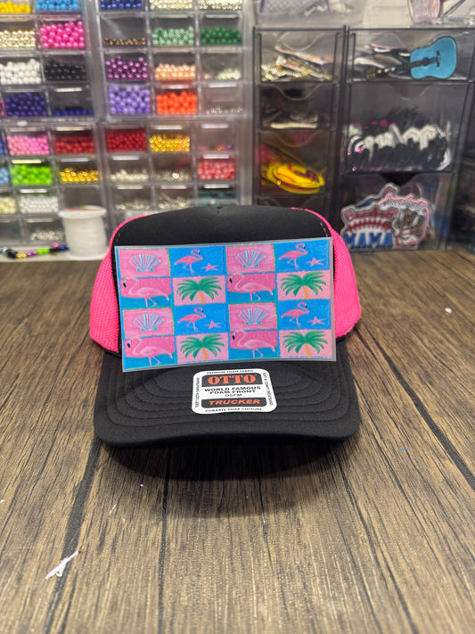 Flamingo Palm Single Front Hat DTF Prints