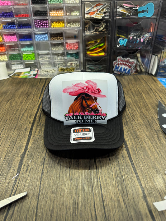 Talk Derby To Me Pink Hat Single Front Hat DTF Prints