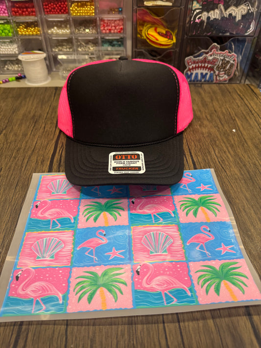 Flamingo Palm Single Hat Bill DTF Prints