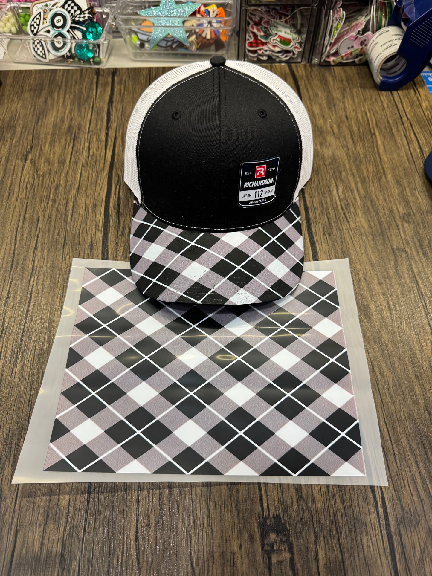 Black Strips Plaid Single Hat Bill DTF Prints