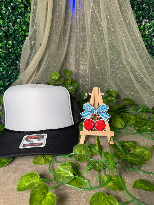 Light Blue Bow Cherries  Hat Patch Wholesale