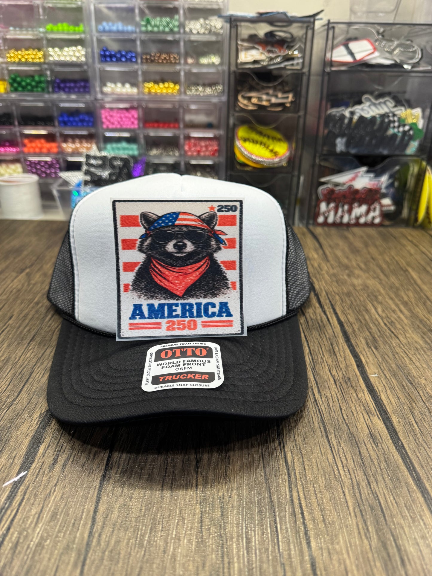 America Raccoon Single Front Hat DTF Prints
