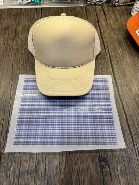 Blue Plaid Single Hat Bill DTF Prints