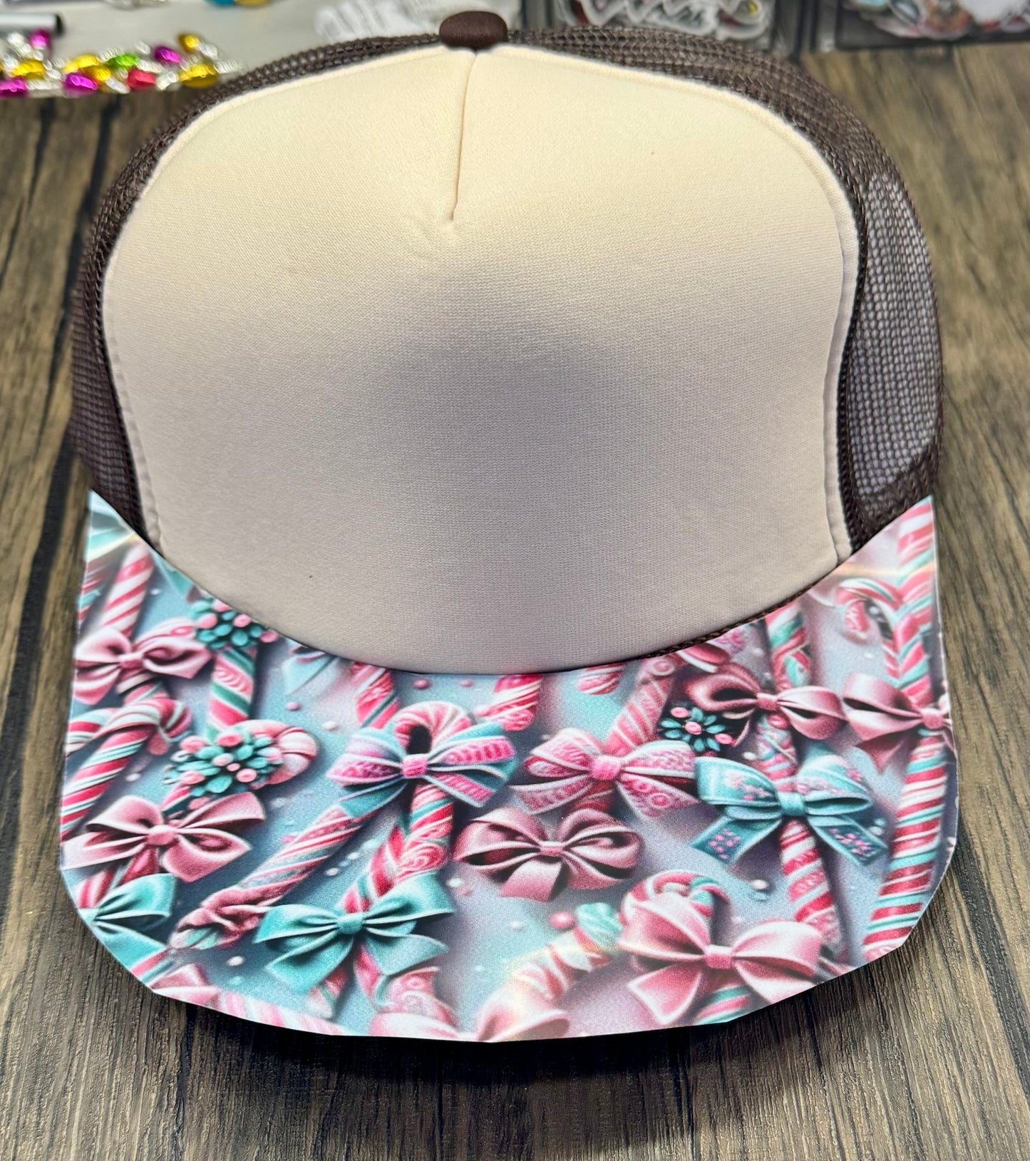 Pink and Teal Candy Cane Hat DTF Premade
