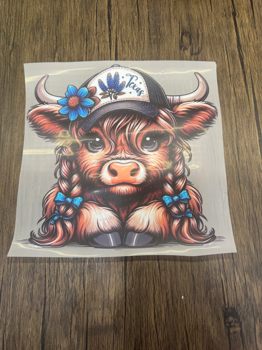 Highland Cow Texas   Full Size Tops DTF Prints