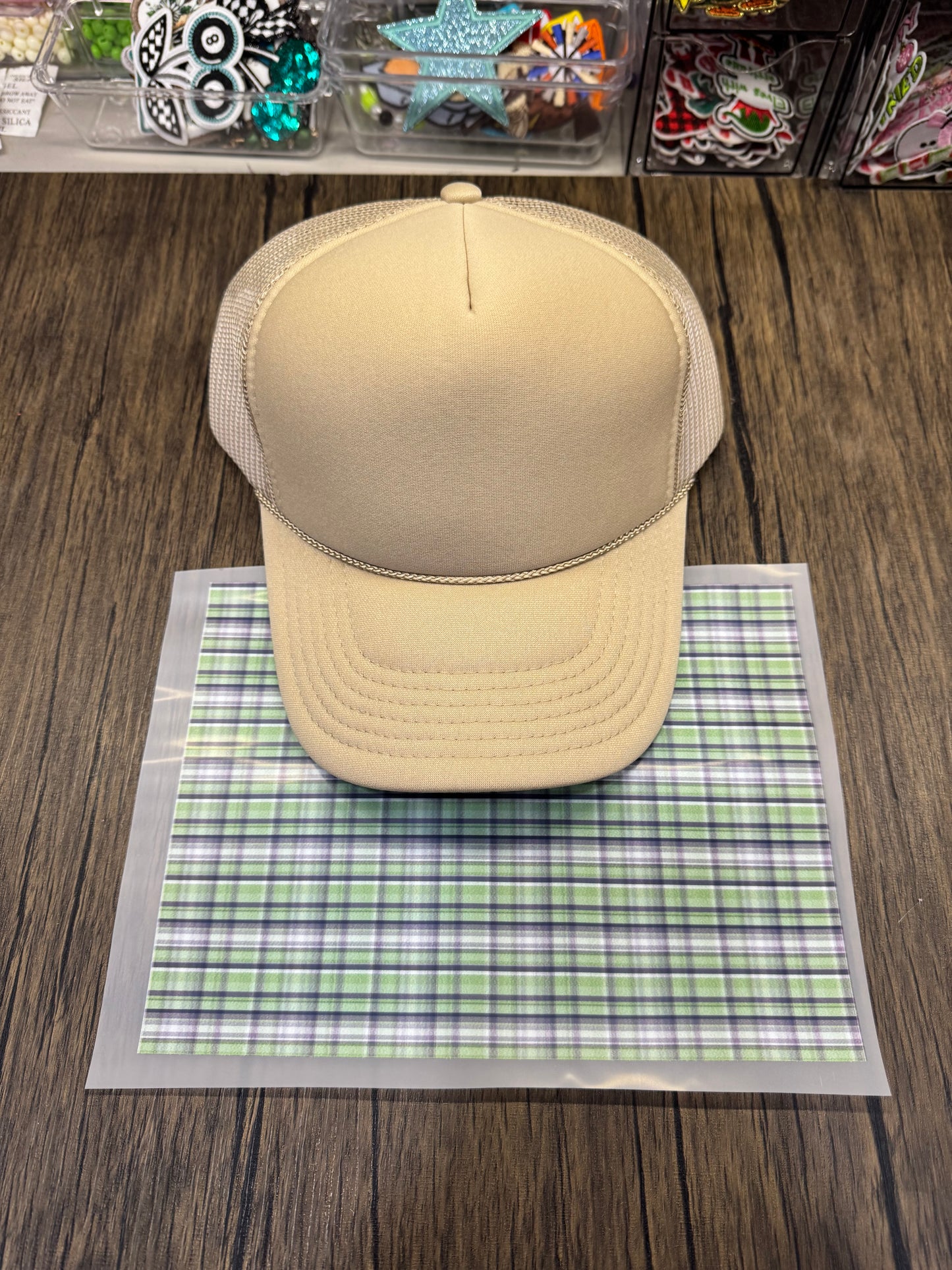 Green Plaid Single Hat Bill DTF Prints