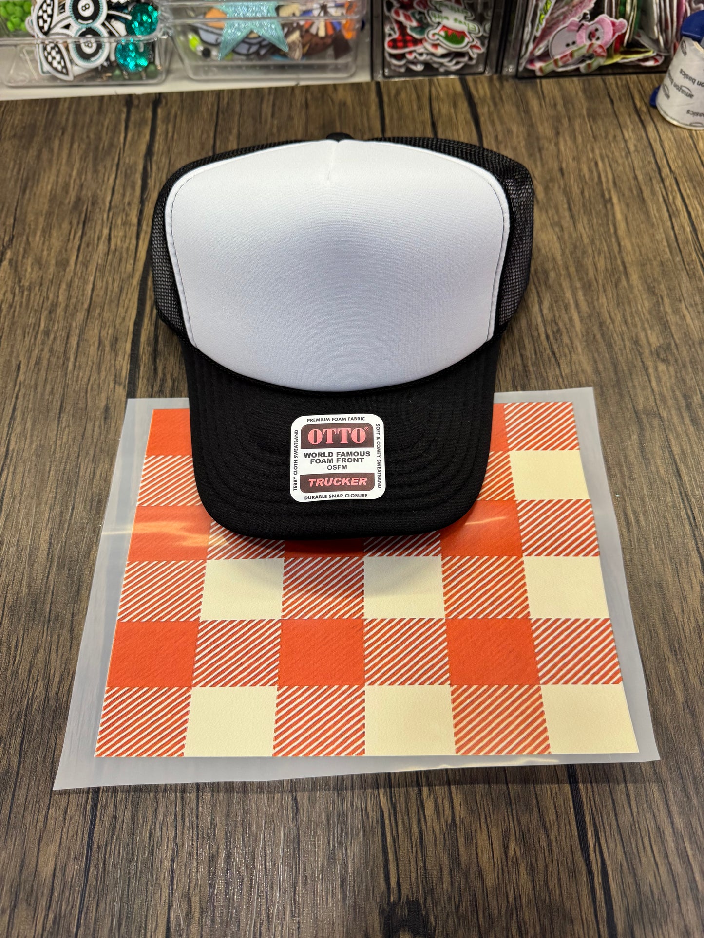 Orange Plaid Single Hat Bill DTF Prints