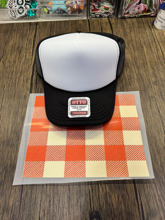 Orange Plaid Single Hat Bill DTF Prints
