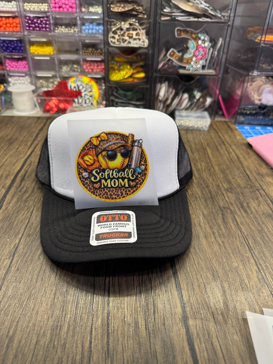 Leopard Softball Mom Single Front Hat DTF Prints