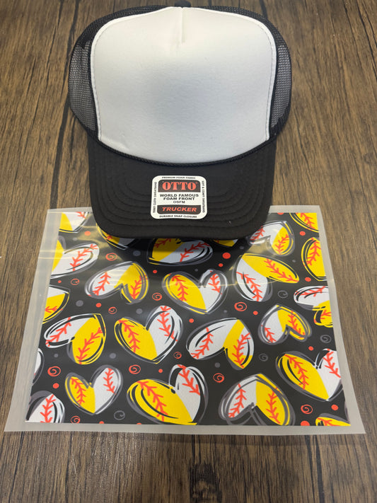 Baseball Softball Heart Single Hat Bill DTF Prints