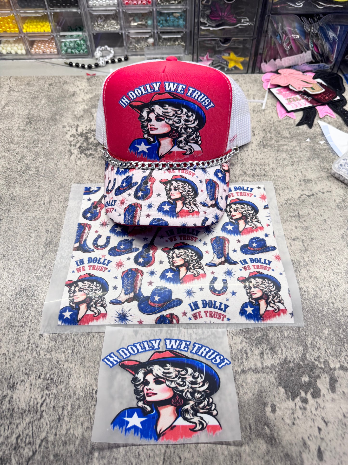 Dolly we Trust Combo Hat Bill And Front  Hat DTF Print