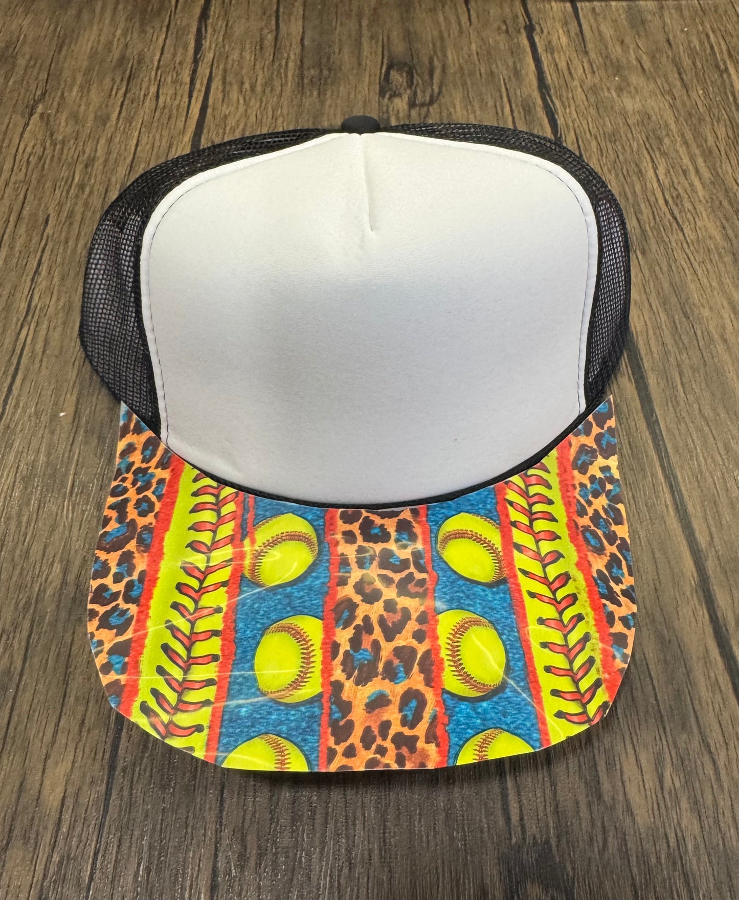 Softball Blue Leopard Single Hat Bill DTF Prints