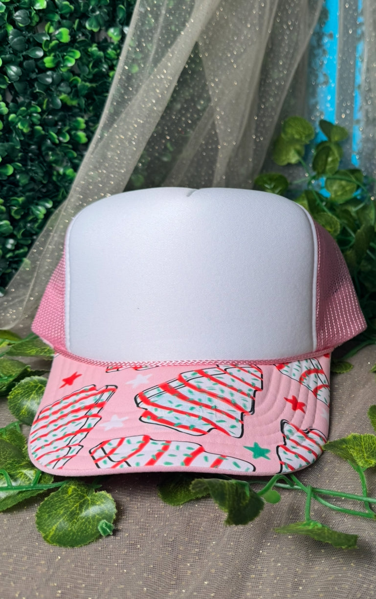Pink and White Christmas Cake Hat Premade