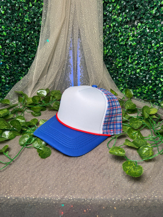 Blue and Red Plaid Foam Front Trucker Hat Wholesale