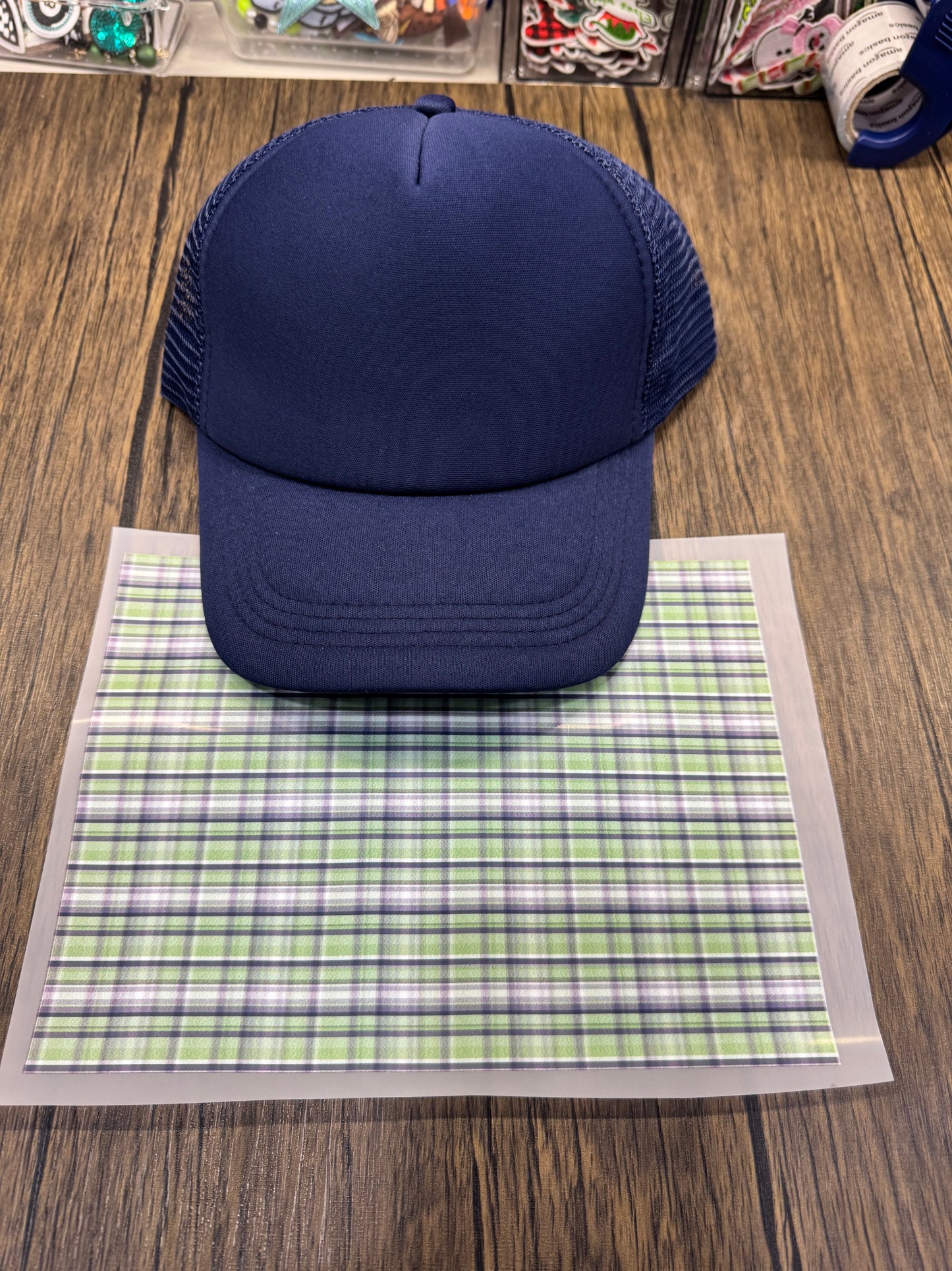Green Plaid Single Hat Bill DTF Prints