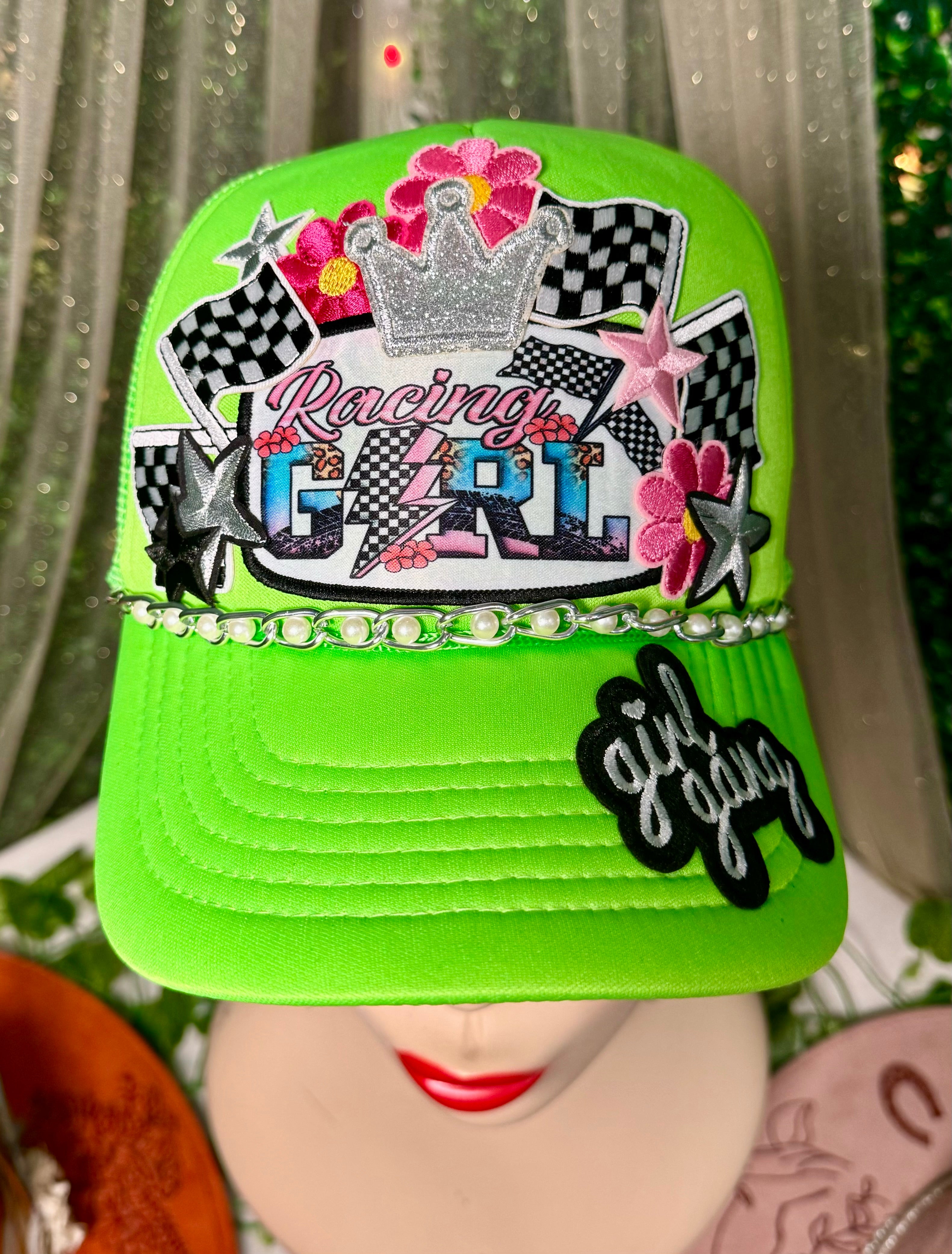 Girl Racing Hat Race Girl Chain not included Trucker Hat – Rustic Pearl Boutique