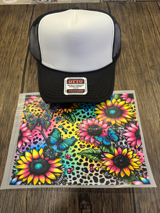 Rainbow Leopard Flowers Single Hat Bill DTF Prints