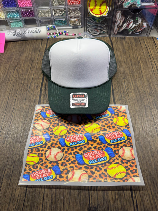 Double Play Softball And Baseball  Single Hat Bill DTF Prints