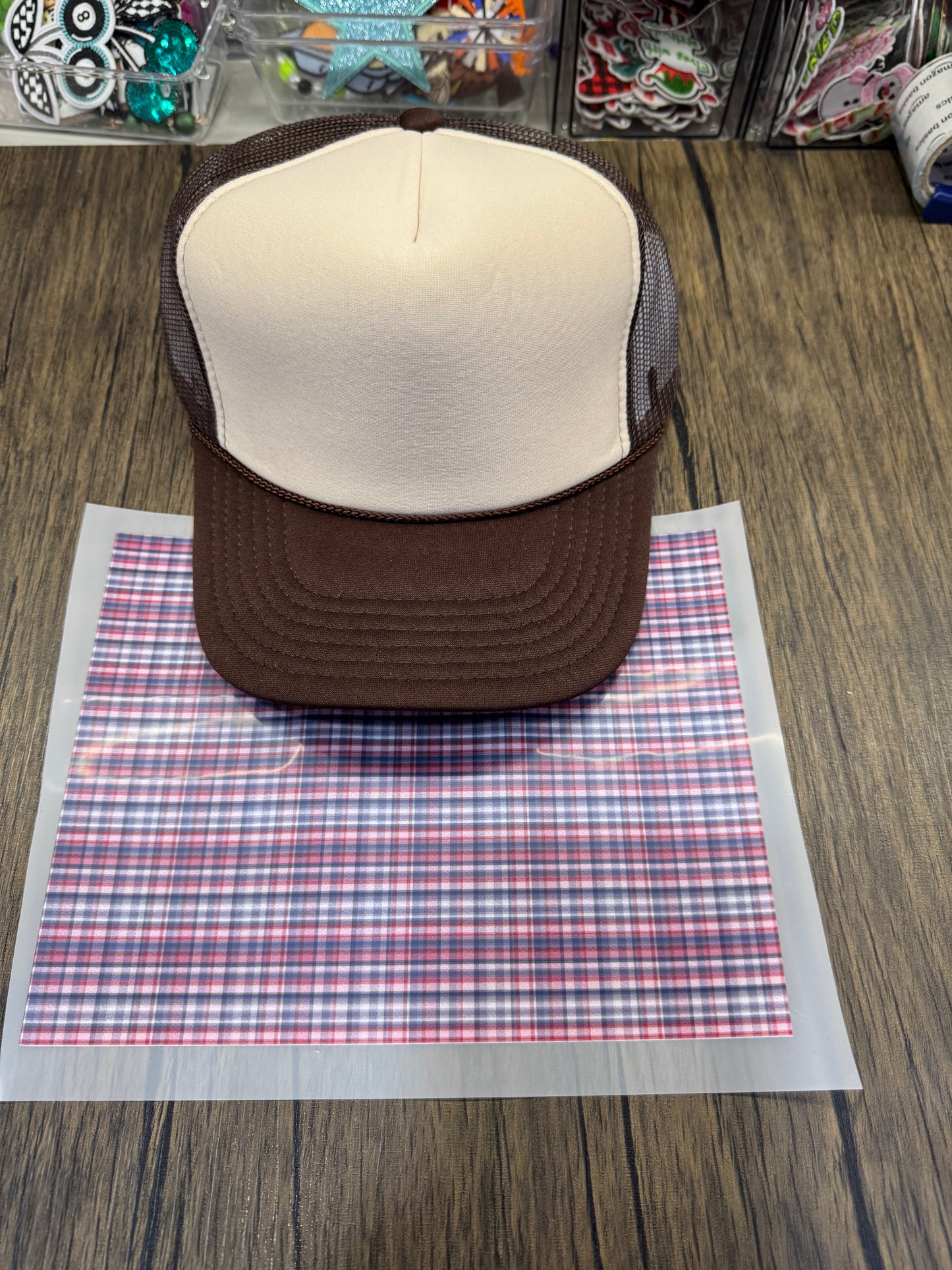 Red Blue Plaid Single Hat Bill DTF Prints