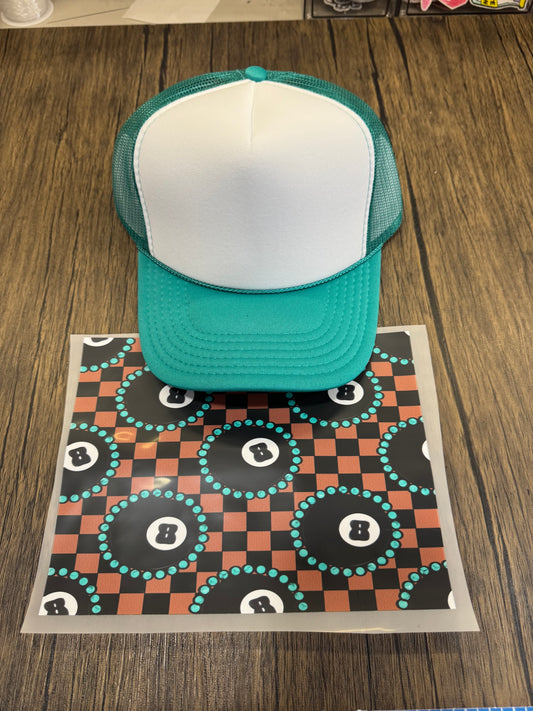 Brown 8 Ball Checkered Single Hat Bill DTF Prints