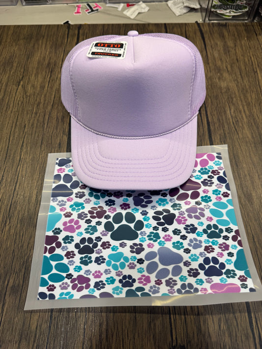 Purple Paw Prints Single Hat Bill DTF Prints