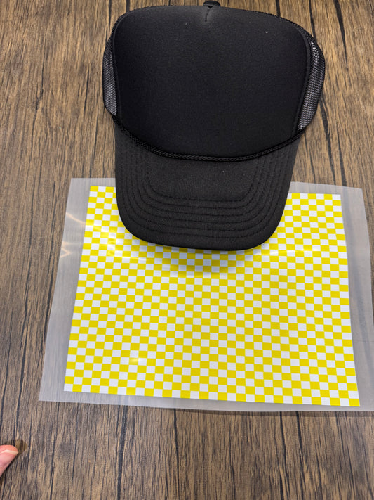 Yellow Checkered Single Hat Bill DTF Prints