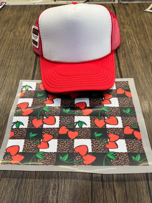 Valentines Heart Cherries Single Hat Bill DTF Prints