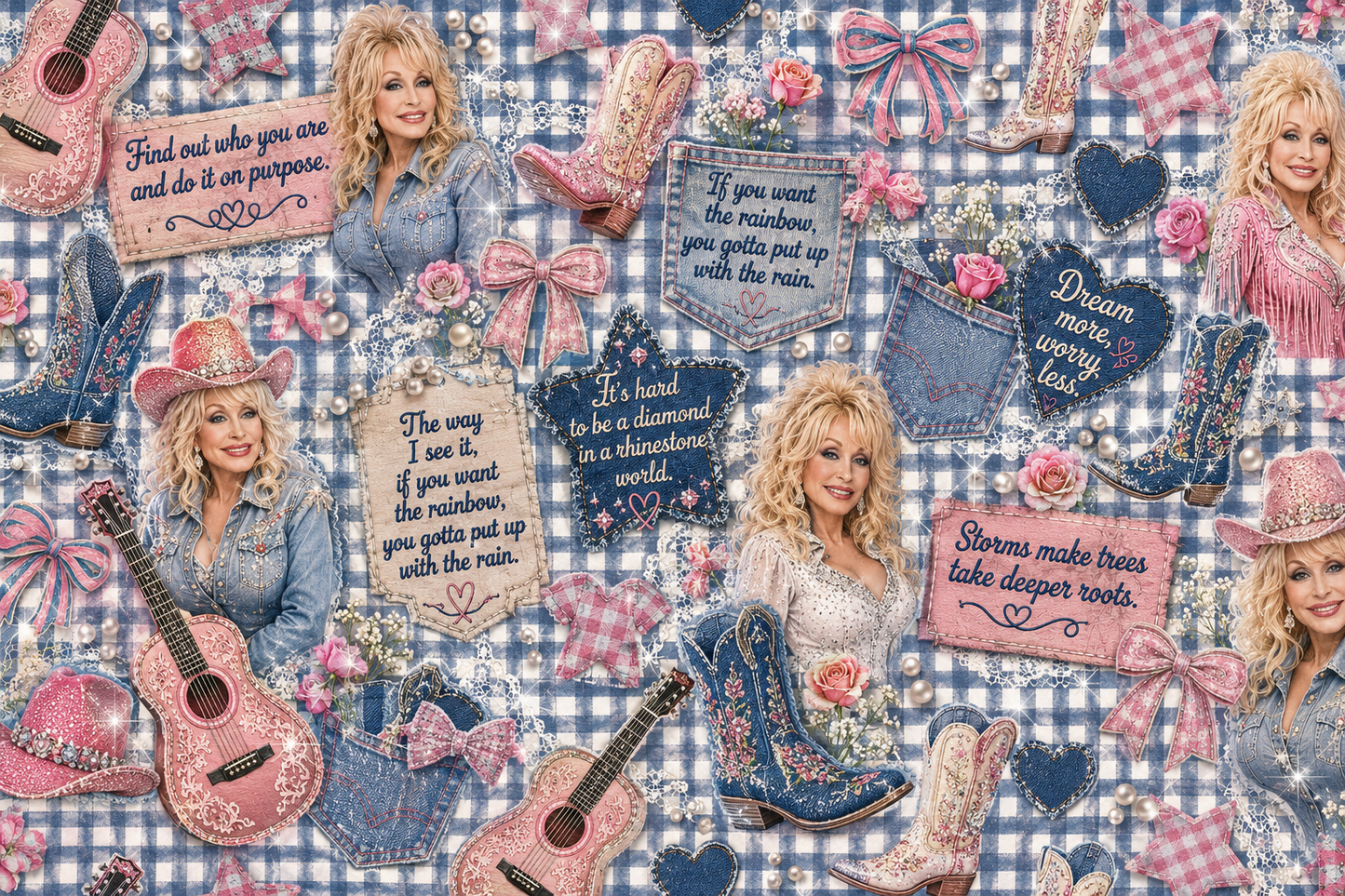 Blue Plaid Dolly Single Hat Bill DTF Prints