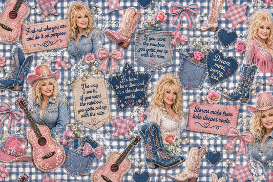 Blue Plaid Dolly Single Hat Bill DTF Prints