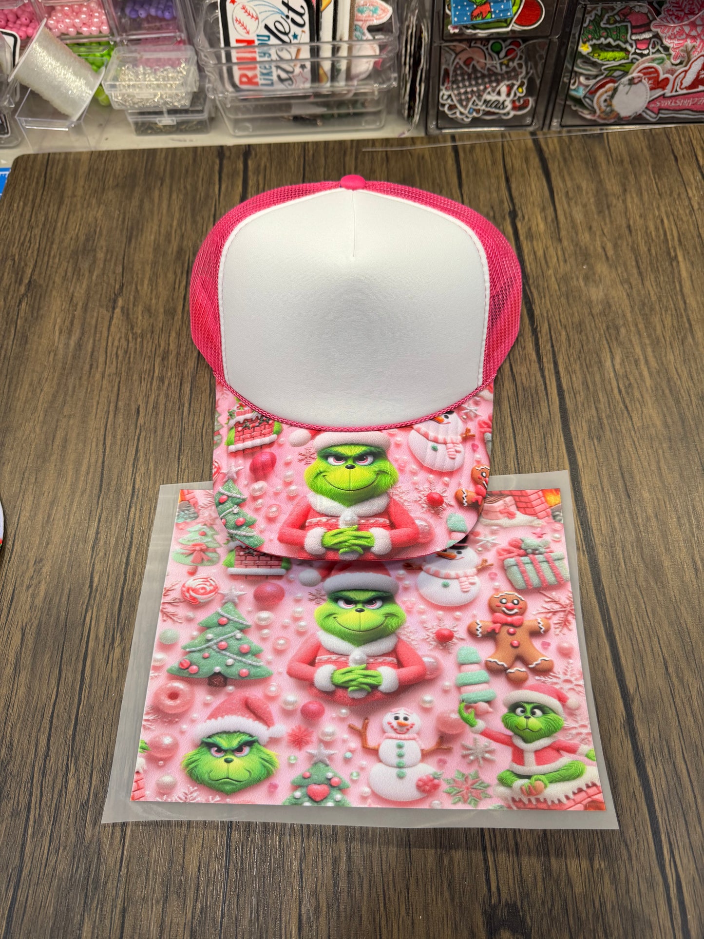 Pink Grinch Single Hat Bill DTF Prints