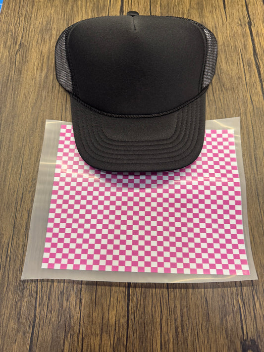 Pink Checkered Single Hat Bill DTF Prints Hat Patch Wholesale