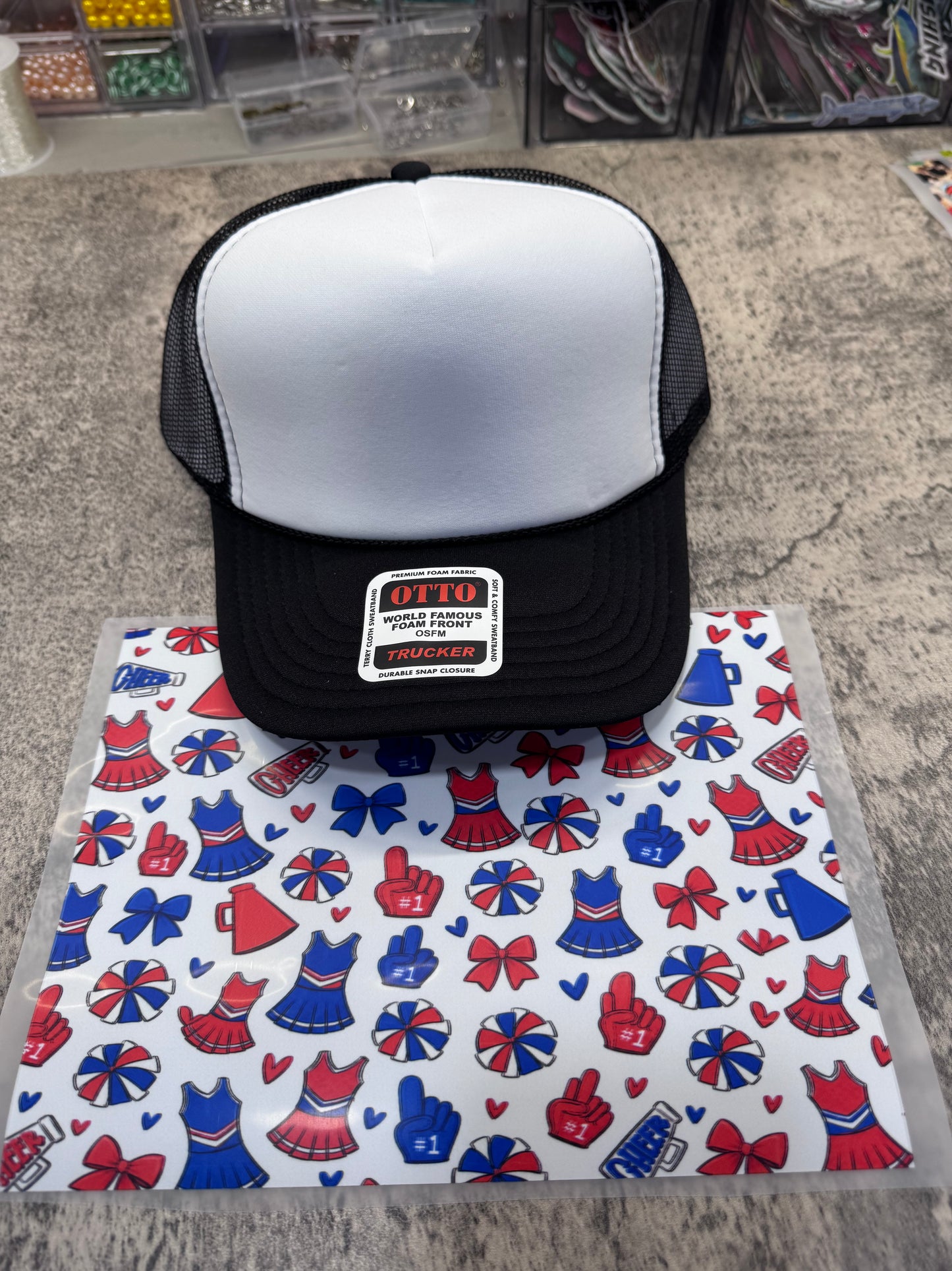 Red and Blue Cheer Single Hat Bill DTF Prints