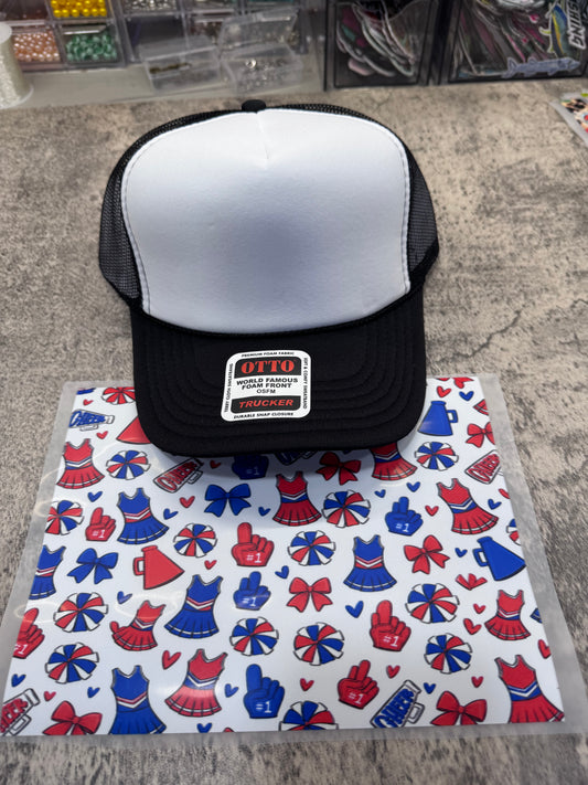 Red and Blue Cheer Single Hat Bill DTF Prints