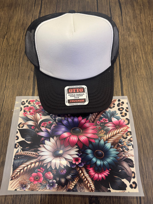 Gold Leopard Flower Single Hat Bill DTF Prints