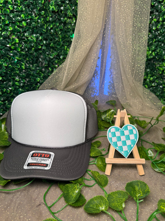 Teal Checkered Heart Hat Patch Wholesale