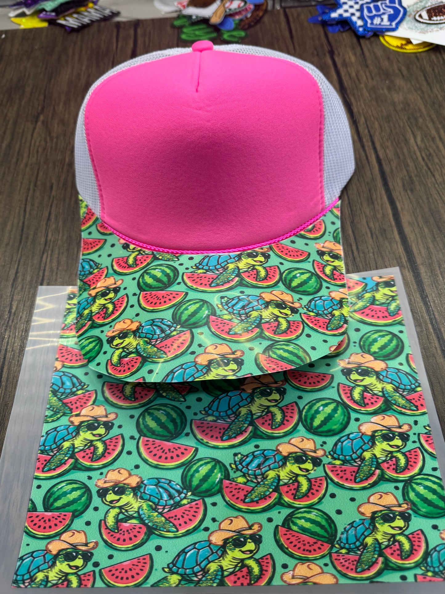 Turtle Watermelon Print Single Hat Bill DTF Prints
