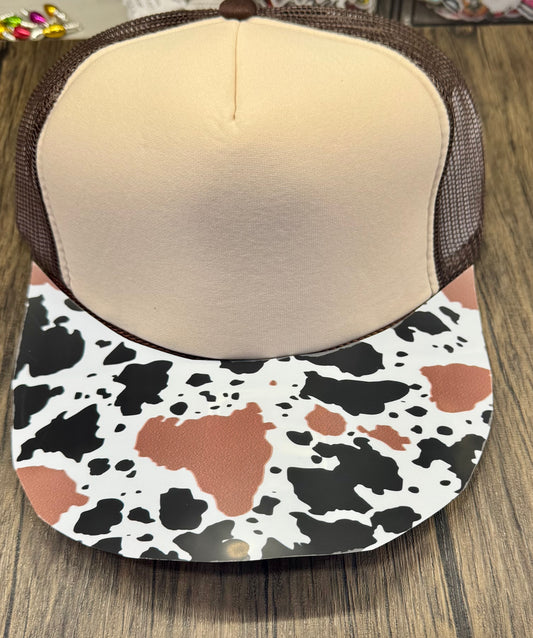 Brown and Black Cow Print Hat DTF Premade