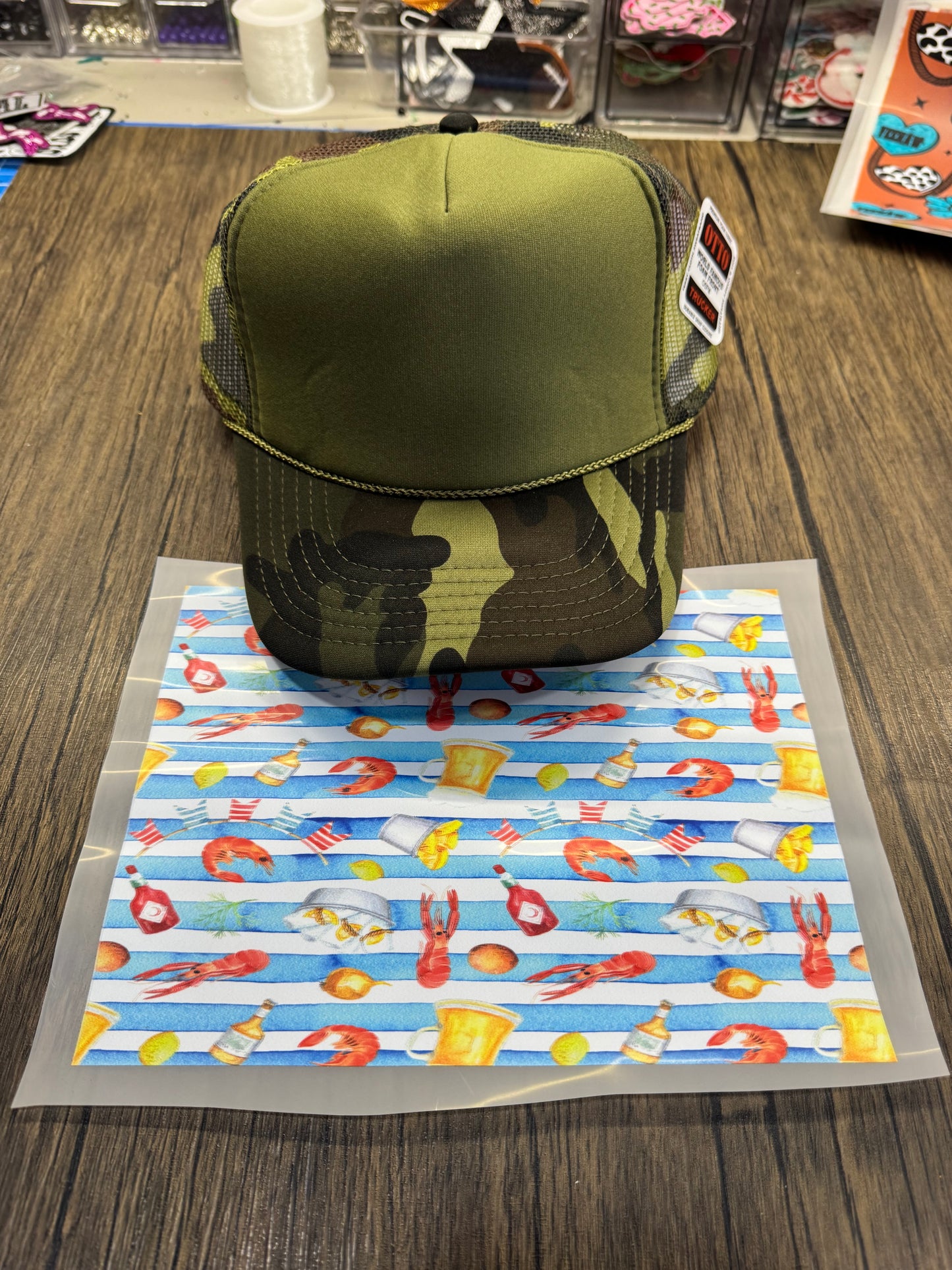 Blue Striped Crawfish Single Hat Bill DTF Prints