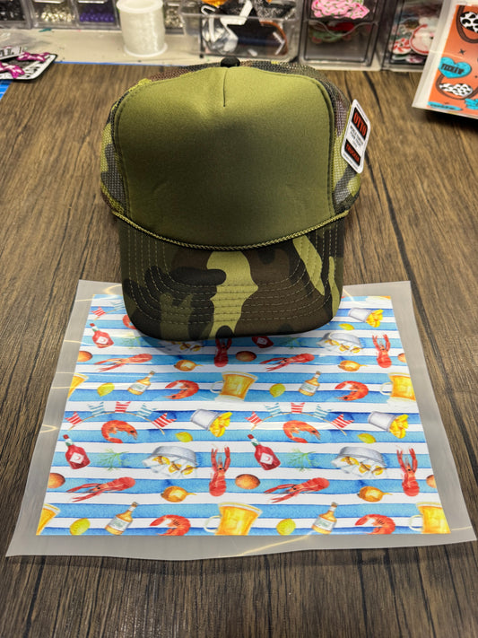Blue Striped Crawfish Single Hat Bill DTF Prints