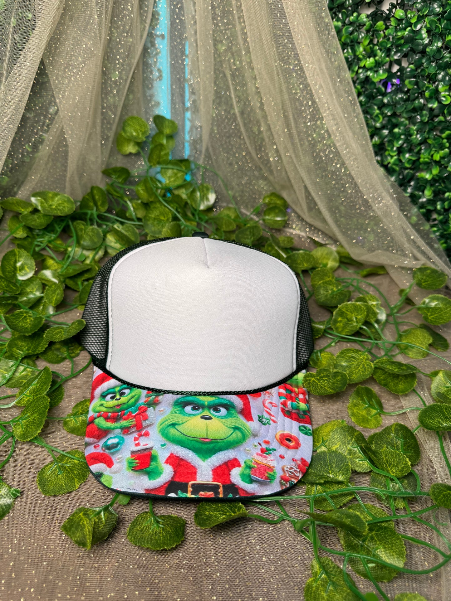 Forest Green With Green Grinch Print Hat DTF Premade